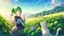 Placeholder: Girl, green hair, cat paws on hand, farm