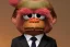 Placeholder: Angry muppet trump in a suit with a spray tan, looking forward,