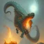 Placeholder: dragon kaiju, dnd dinosaur, fire lizard, crocodile, by gerald brom thomas kinkade