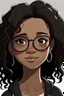 Placeholder: Make an 11-year old girl with light brown skin and thick, medium, black and curly hair with thick black glasses, a long head and a round chin.