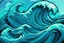 Placeholder: a background of a fun stylized waves with smooth black linework, blue teal tones, surf culture, parody of "the great wave", kawaii manga