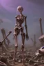 Placeholder: a bone yard with a tall android woman standing at the top of a pile of bones