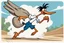 Placeholder: road runner running towards the right side, leaving behind a cloud of dust. style of looney toons cartoon