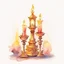 Placeholder: Watercolor candlestick with burning candles from the movie Beauty and the Beast on a light background