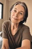 Placeholder: A selfie of a brunette woman, middle short hair taken after massage at spa salon. showing attractive 67-year-old European woman. (She has white skin, tousled black hair, pretty face without makeup, big round brown eyes, cute profiled nose, detailed full lips, skin texture.)