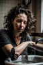 Placeholder: a beautiful woman in her 40rties washing her hair in the sink