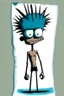 Placeholder: 2d drawing of a stickman, cool with punk hair, x eyes like in hangman, no shirt in only a towel,standing with folded arms, 3d realistic in colour