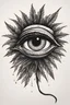 Placeholder: A vintage style drawing in black ink on white background of a simple tired high on weed eye