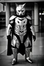 Placeholder: Catman in futuristic armor, photograph