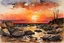 Placeholder: Sunset, rocks, mountains, rocky land, epic, winslow homer watercolor paintings