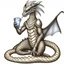 Placeholder: A dragonoid human with silver scales and large glasses along with a long, flexible tail