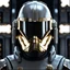 Placeholder: star wars bald male corellian pilot wearing pearlescent black and gunmetal grey First Order special forces heavy assault armor and helmet with gold trim inside the jedi temple, centered portrait, hyperdetailed, dynamic lighting, hyperdetailed background, 8k resolution, volumetric lighting, light skin, fully symmetric details