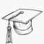 Placeholder: simple line drawing of a graduation hat with a tassel. White background.