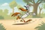 Placeholder: road runner running towards the right side, leaving behind a cloud of dust. style of looney toons cartoon