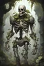 Placeholder: Skeleton, living skeleton, undead, stone gauntlets, fungal growths, walking, stone armor, medieval, vines holding together limbs, vine tendons, animated by plants, wearing stone armor, different plants growing out of chest and head, reinforced by vines, dense, fully armored