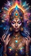 Placeholder: an image of a celestial goddessand cosmic energy emanating from her fingertips. Use intricate details to create a cosmic headdress and incorporate vivid colors to represent the vastness of the universe