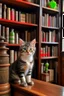 Placeholder: Kitten in apothecary with bookshelf in background