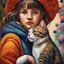 Placeholder: A girl and her cat inspirational styles - Pointillism, Realism and Fauvism