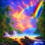 Placeholder:  island waterfall palms twigs spring sunset rainbow bridge birds