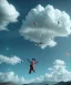 Placeholder: Ultra realistic thriller sky scene, portrait, Childs free jumping flying with trinkets, smile, happy, Wes Anderson style, inflatable color clothing, wind, clouds, 10,000 feet altitude, stratosphere, soft color, highly detailed, unreal engine 5, ray tracing, RTX, lumen lighting, ultra detail, volumetric lighting, 3d, finely drawn, high definition, high resolution.