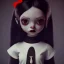 Placeholder: Jenna ortega as wednesday with wednesday addams dress,soft goth libstick, wednesday addams make up, overknee socks,fantasy art, dramatic lighting, highly detailed oil painting, volumetric lighting