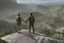 Placeholder: Only one guy and a girl are standing on the edge of a cliff and holding hands