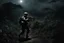 Placeholder: Spectral ghost of a headless soldier carrying a Thompson machine gun through the Congo at night