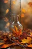 Placeholder: Beautiful background with autumn leaves, glass, reflections, smoke and chains, abstract and combined together