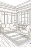 Placeholder: Outline art, simpl House interior design, sofa chair, cartoon style, thick lines, low details, --ar 9:11