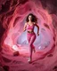 Placeholder: make a video pretty crystal cave covered with jwelary and 3d recursive cubic and sphere base pearls and a beautiful fashion model lady with cute,curvy hair,makeup, in pretty sports suit is running inside cave ,dynamic camera fallow her inside cave capturing full body, dynamic lights.