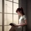 Placeholder: Study girl read a book in by the window, movie, real photo realistic, unreal engine, cinematic lighting --ar 1:1 creative