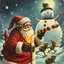 Placeholder: there is no kebabs at christmas, evil Santa, evil gnomes running around, king diamond, flaming eyes, evil Rudolf, very big evil Frosty the snowman in background, kebabs and kebab, 1940 christmas postcard