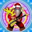 Placeholder: hippie Santa playing electric guitar psychedelic peace sign, MUSHROOMS, TRIPPY, ACID, LSD