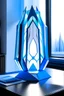 Placeholder: gaming table lamp inspired by dubai tower buliding architecture futuristic-modern stlye. geometric form, blue and white color scheme