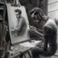 Placeholder: man in a art studio, realistic drawing