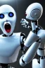 Placeholder: man screaming at a robot