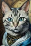 Placeholder: Котик с большими черными глазами, художник рисует кошку в образе Мадонны Литтой