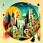 Placeholder: Eclectic Surrealist Fusion, stylish, double exposure, Kandinsky, Yerka, interrupted city