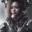 Placeholder: portrait closeup face crying half hitomi tanaka half cyborg middlecyborgs post-apocalypse in a cyberpunk city, sci-fi fantasy style, volumetric lighting, particales,highly detailed,cinamatic, intricate, deep colours,