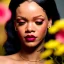 Placeholder: Rihanna as Aletta Ocean with yellow flowers for hair, closed eyes, rtx, reflection, 8k, glow, winning photography, caustics