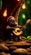 Placeholder: portrait of hairy rock guitar ninja potato living inside a tree house in a hollow huge tree growing light bulbs, singing into ornate studio mic,bokeh like f/0.8, tilt-shift lens 8k, high detail, smooth render, down-light, unreal engine, prize winning