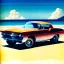 Placeholder: fullbody inside frame,Beach,classic style concept, vintage Hotrod vehicle, retro design study, classic steel wheels, toned colors