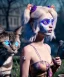 Placeholder: Ultra realistic photo, happy couple, blonde Alice woman and purple cat smoking a pipe + circus blue dress style + black headband with bow + old school body tattoo, smoke, marihuana garden, glow eyes, perfect iris, soft color, highly detailed, unreal engine 5, ray tracing, RTX, lumen lighting, ultra detail, volumetric lighting, high definition.