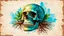 Placeholder: old worn paper, plain contrast background, crystal transparent Skull with city and plants inside, roots, backlight inside, 8K, high detail, hyperrealism, high resolution, bright colors, ART illustration