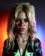 Placeholder: portrait, Shakira, blonde artist, angry, Realistic image, MMA robe, hoodie, mma gloves, loose long hair, eyes, make-up, gold line make up, moisture, sweat, fog, goddess, Neon colors, leds. Black background, photo studio, concept art, smooth, unreal engine 5, god lights, ray tracing, RTX, lumen lighting, ultra detail, volumetric lighting, 3d, finely drawn, high definition, 4k.