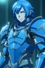 Placeholder: a man using a blue armor, anime style