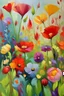 Placeholder: adults oil painting of colorful flowers, paintings capture the essence of wildflowers in clean, stylized designs. Each brushstroke celebrates the enveloping beauty of petals and leaves