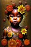 Placeholder: an abstract painting of rusted metal and flowers, african baby portrait, rust, scaffolding, iron cladding, decay, mixed media, textured, anatomically correct, beautiful perfect face, sharp focus, highly detailed