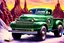 Placeholder: a true-to-life 1946 Dodge Power Wagon, classic wheels, centered, intricate, extreme detailed, photorealism, center view, city background, pivot on dodge, pen and color marker painting by cheryl kelley