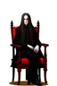 Placeholder: ragazzo vampiro di bellissimo aspetto giovane seduto su una poltrona con capelli lunghi stile realistico